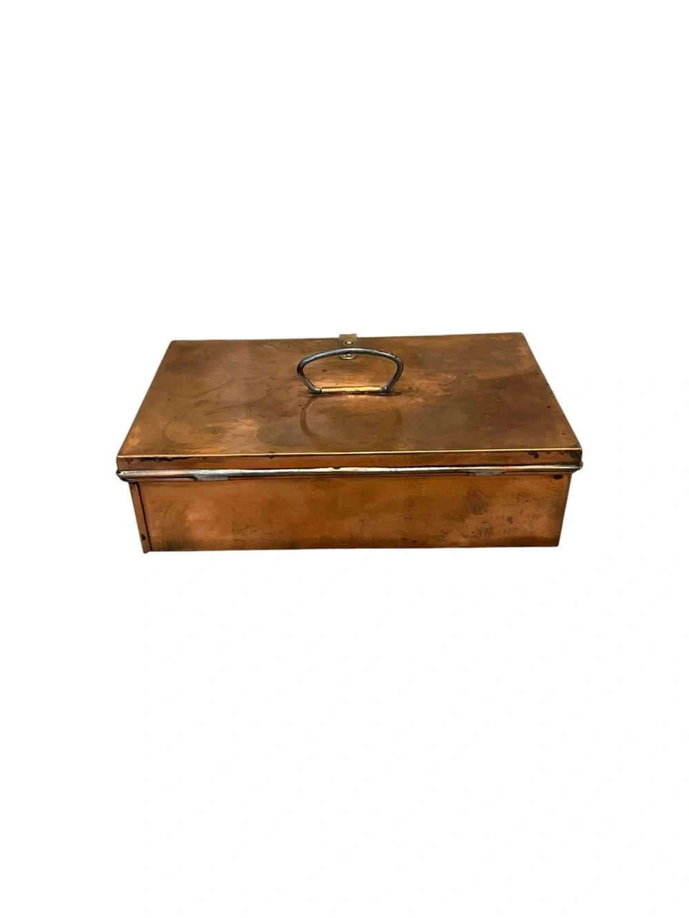 VTG Copper Storage Box Hinged Lid Latch Closure Brass Hardware Weathered Patina